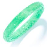 JADEITE JADE BANGLE comprising of a single piece of polished jadeite jade, 6cm inner diameter.