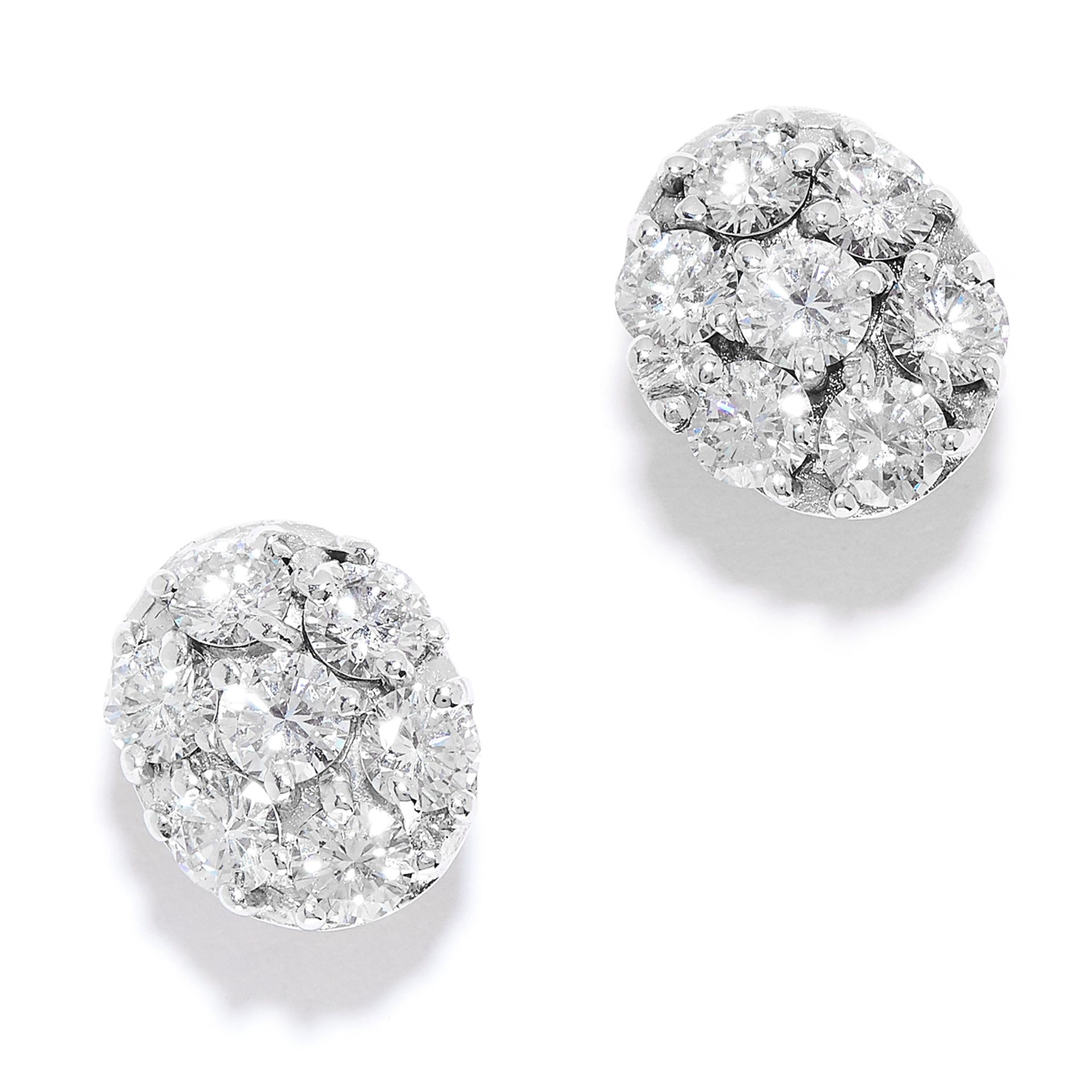 1.40 CARAT DIAMOND CLUSTER STUD EARRINGS in 18ct white gold, each designed as an oval cluster of