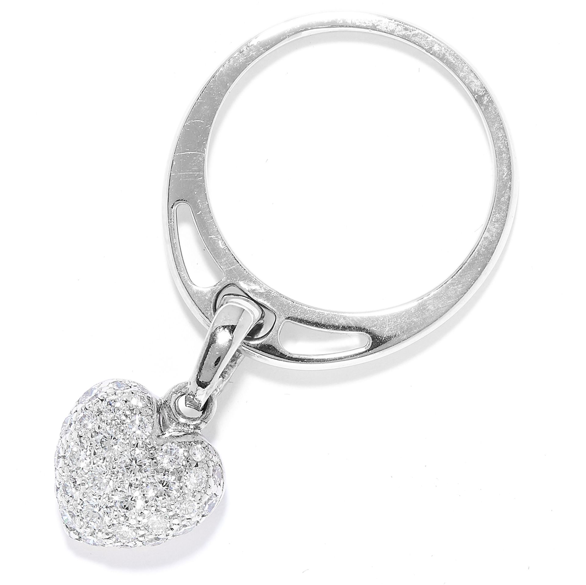 DIAMOND HEART CHARM RING, CARTIER in 18ct white gold, suspending a heart shaped charm jewelled in - Bild 2 aus 4