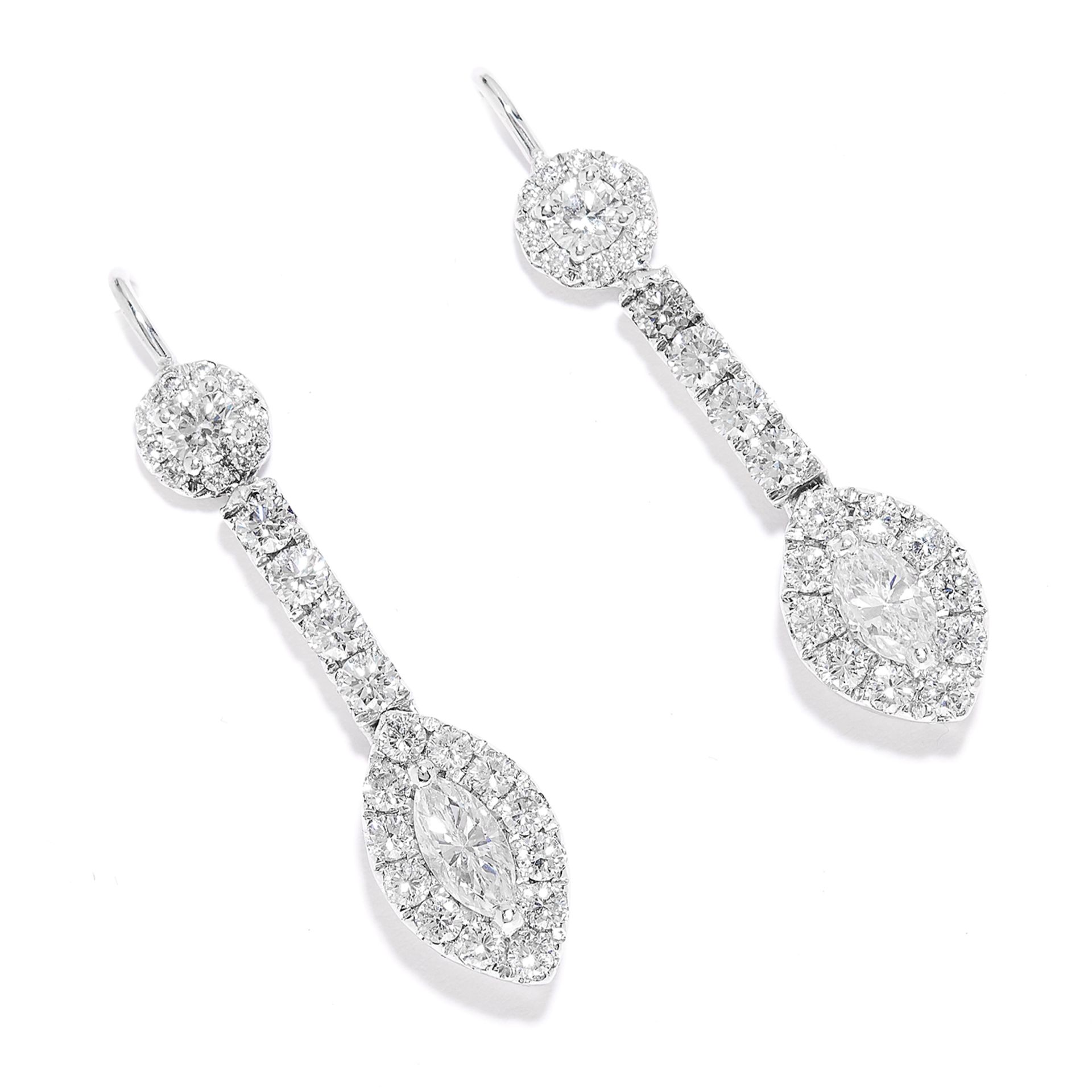 1.70 CARAT DIAMOND EARRINGS in 18ct white gold or platinum, set with round and marquise cut diamonds
