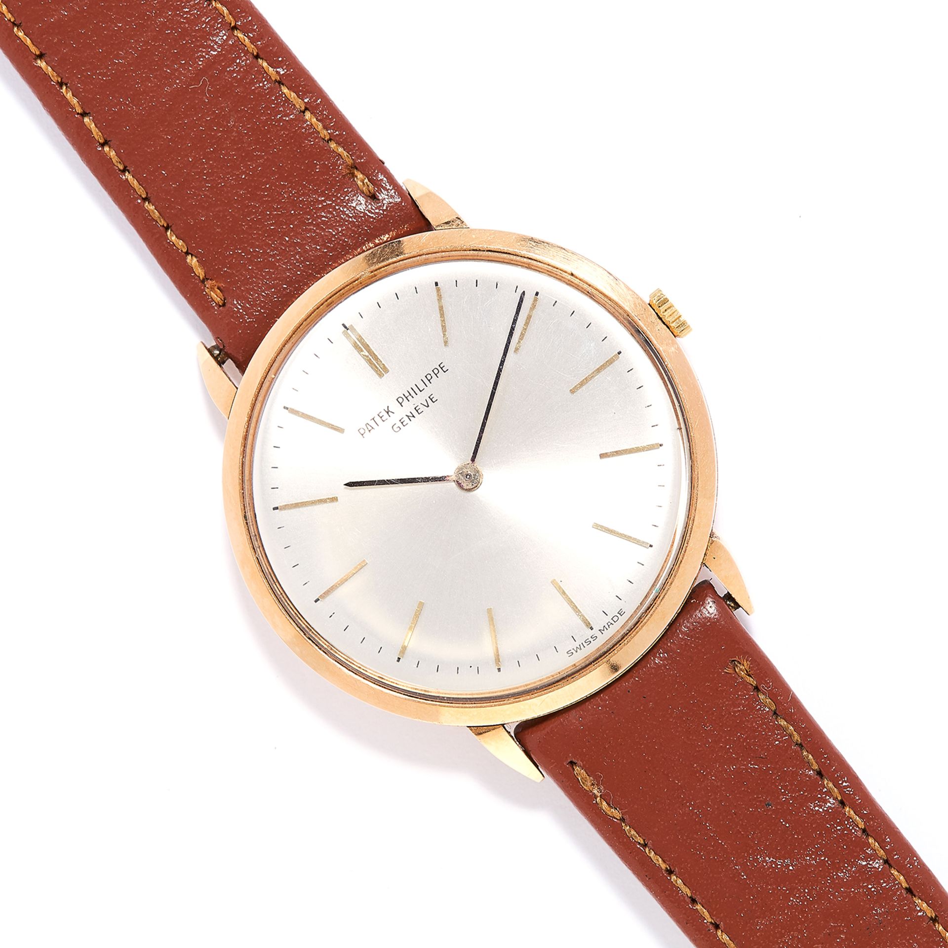 GENTLEMEN'S WRISTWATCH, PATEK PHILIPPE in yellow gold, with white dial and brown leather strap,