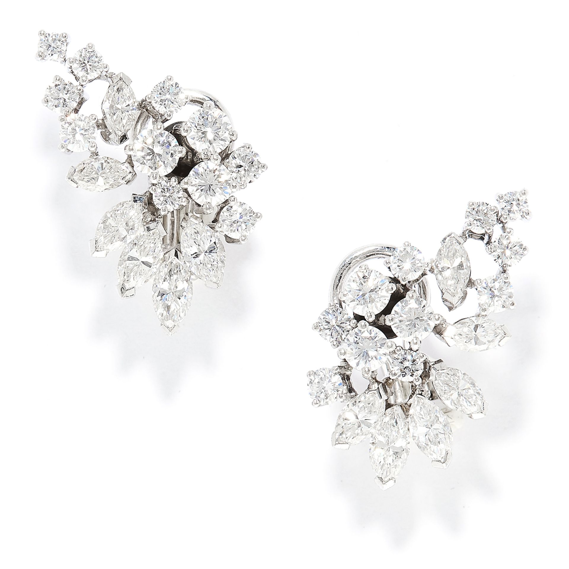 3.50 CARAT DIAMOND EARRINGS in 18ct white gold, in foliate motif set with round and marquise cut