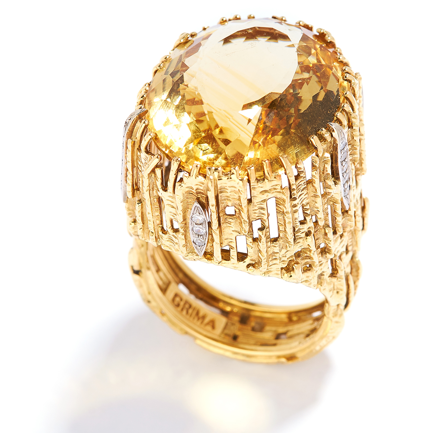 CITRINE AND DIAMOND RING, GRIMA, CIRCA 1972, in 18ct yellow gold, set with an oval cut citrine in - Image 2 of 2