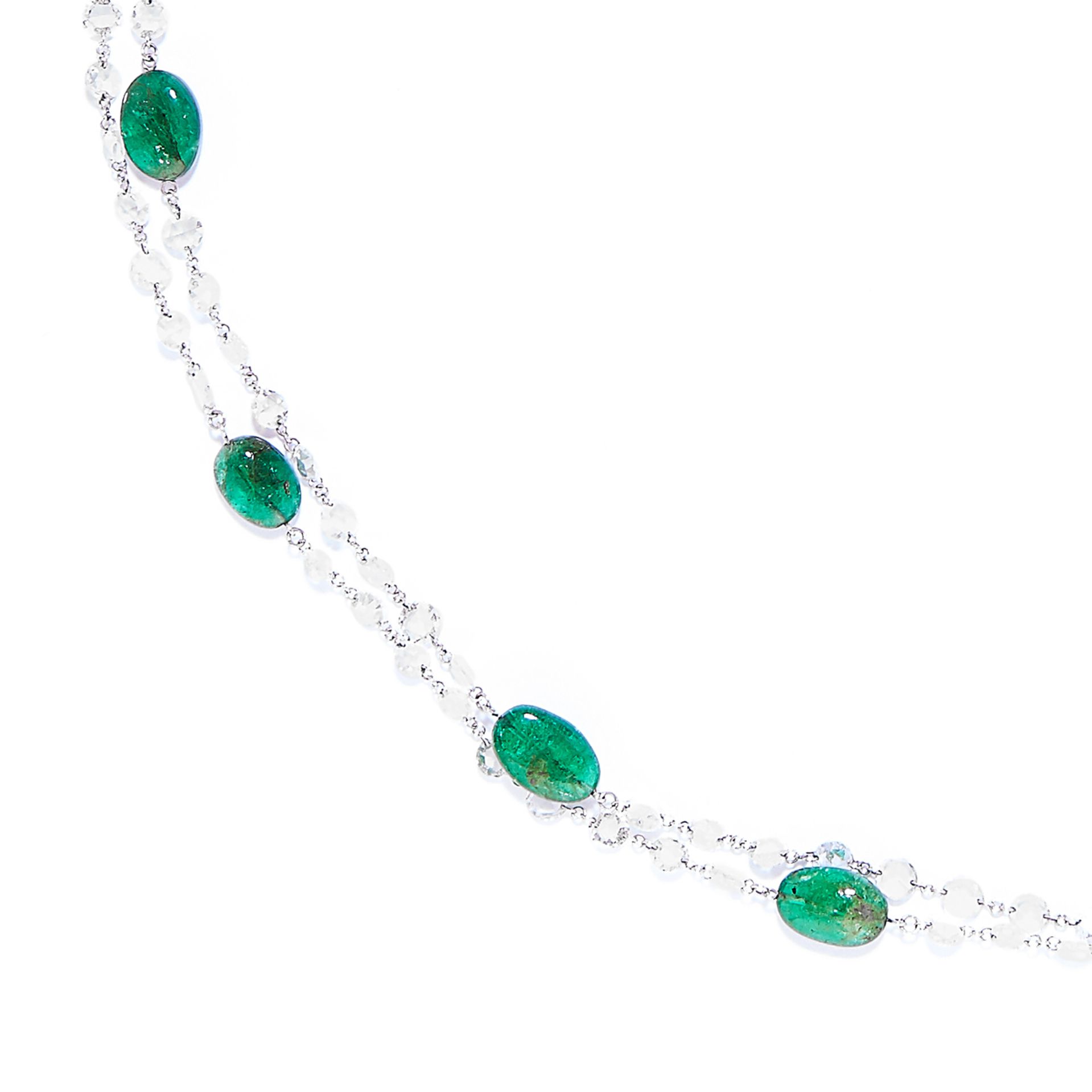 EMERALD AND DIAMOND NECKLACE in 18ct white gold, comprising of alternating polished emerald beads - Bild 2 aus 3