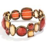 FACETED HARDSTONE BRACELET formed of various links set with amber and yellow faceted gems, unmarked,