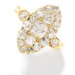 ANTIQUE 2.0 CARAT DIAMOND CLUSTER RING in high carat yellow gold, the navette motif jewelled with o