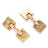 VINTAGE CUFFLINKS, CARTIER in high carat yellow gold, the textured, square links connected by