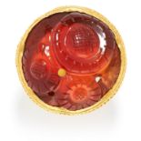 ANTIQUE CHINESE / AMERICAN CARNELIAN RING, BENSABBOT OF CHICAGO CIRCA 1890 in 24ct yellow gold,