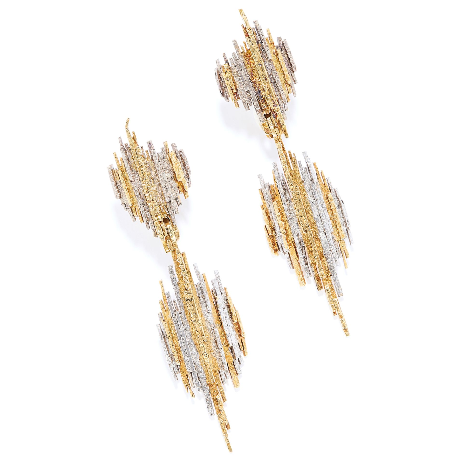 TWO TONE GOLD DAY-TO-NIGHT EARRINGS, CHARLES DE TEMPLE, 1979 in 18ct yellow gold, each comprising of