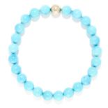 NATURAL TURQUOISE BEAD NECKLACE in yellow gold, comprising of twenty four turquoise beads 16mm in