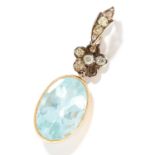 6.99 CARAT AQUAMARINE AND DIAMOND PENDANT in yellow gold, set with old and rose cut diamonds