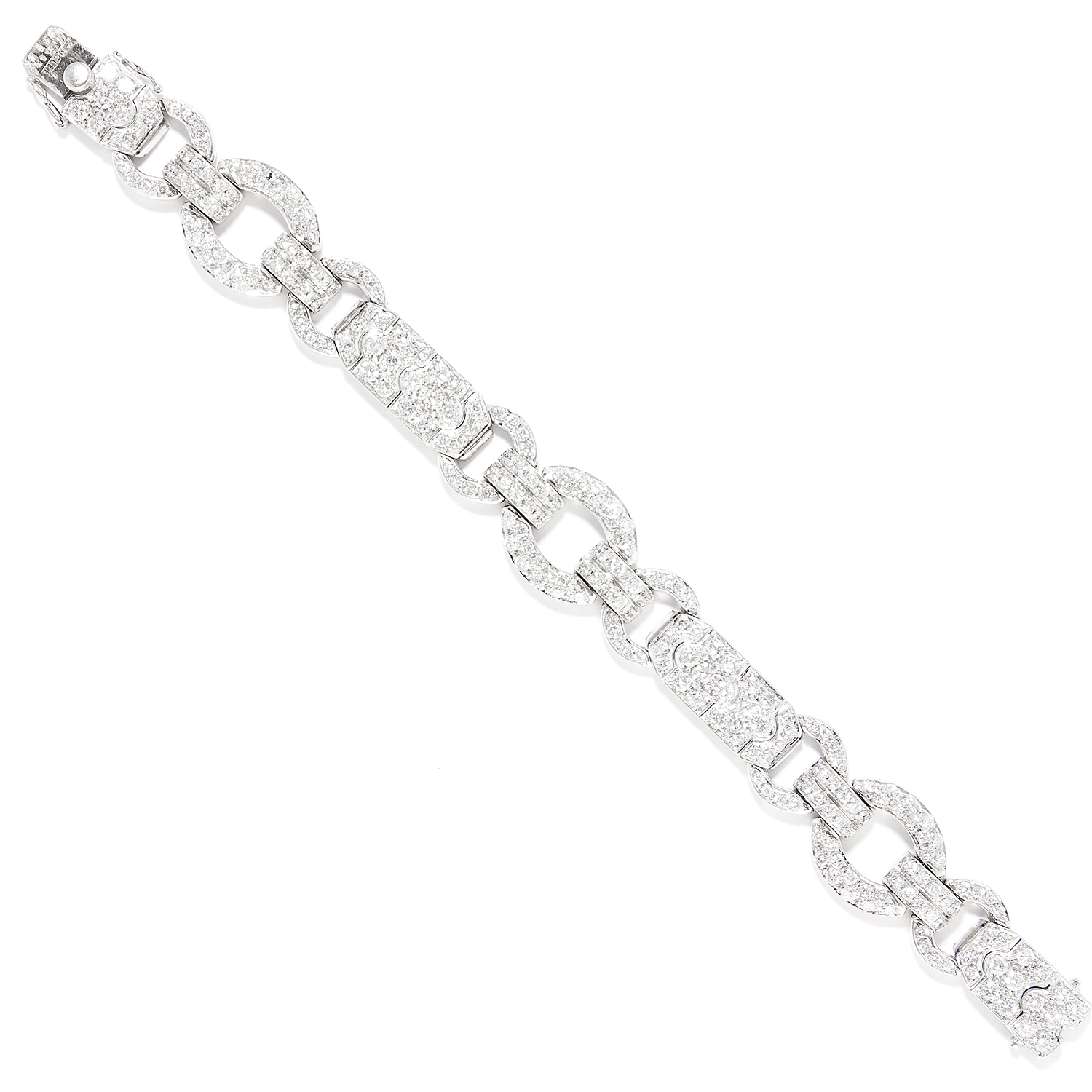 9.50 CARAT DIAMOND BRACELET in 18ct white gold, the alternating openwork links set with round cut