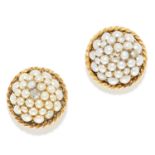 ANTIQUE PEARL AND DIAMOND EARRINGS in high carat yellow gold, each set with seed pearls and an old