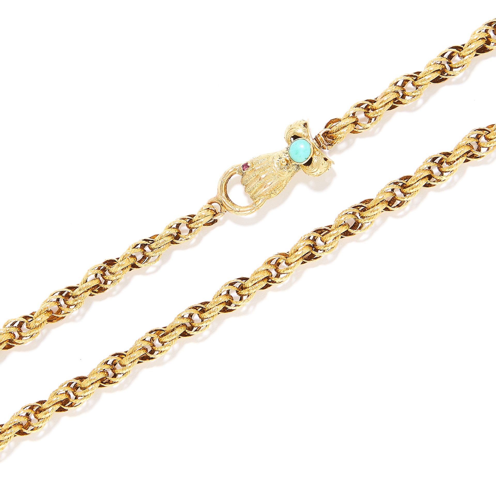 ANTIQUE GEORGIAN TURQUOISE AND GARNET FANCY LINK CHAIN in yellow gold, comprising of a fancy link - Bild 2 aus 2