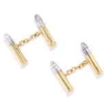 VINTAGE BULLET CUFFLINKS, CARTIER in 18ct yellow and white gold, each comprising of two bullet