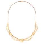 ANTIQUE SEED PEARL NECKLACE in high carat yellow gold, set with seed pearls in foliate and