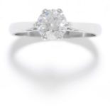1.06 CARAT SOLITAIRE DIAMOND RING in platinum or white gold, set with an old round cut diamond of