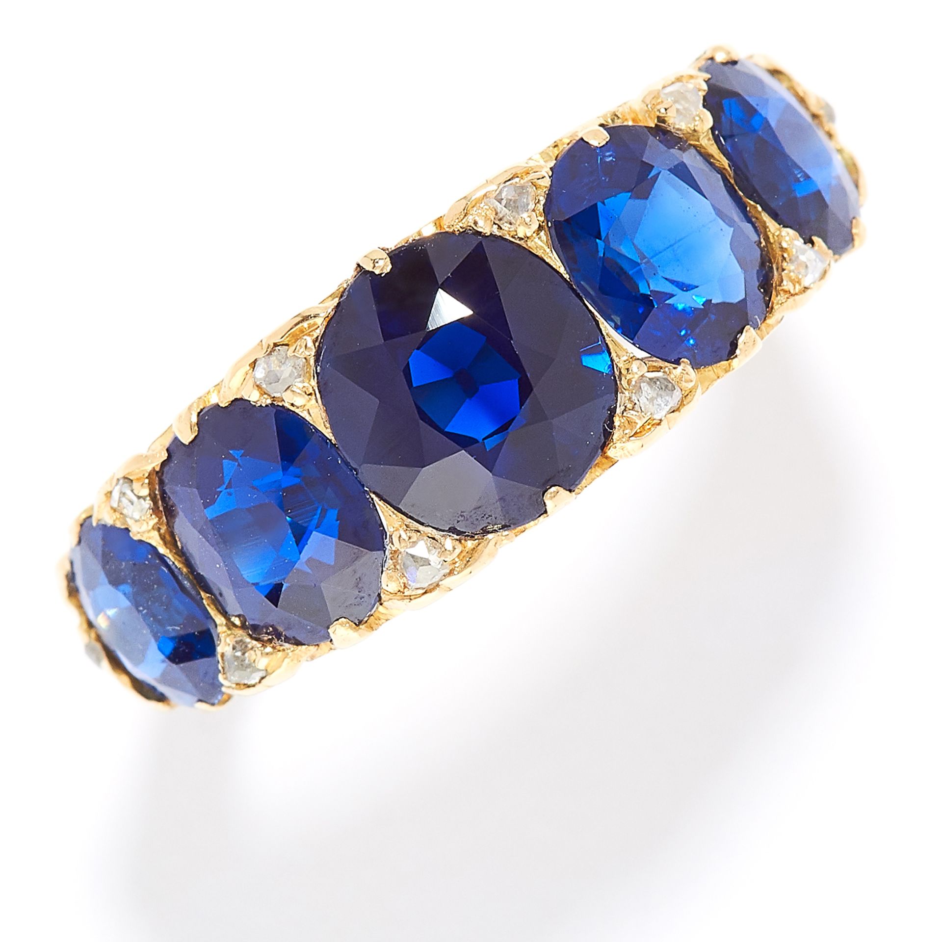 ANTIQUE BURMA NO HEAT SAPPHIRE AND DIAMOND RING, LATE 19TH CENTURY in high carat yellow gold, set