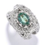 ALEXANDRITE AND DIAMOND RING in 18ct white gold, set with an oval cut alexandrite of 1.60 carats