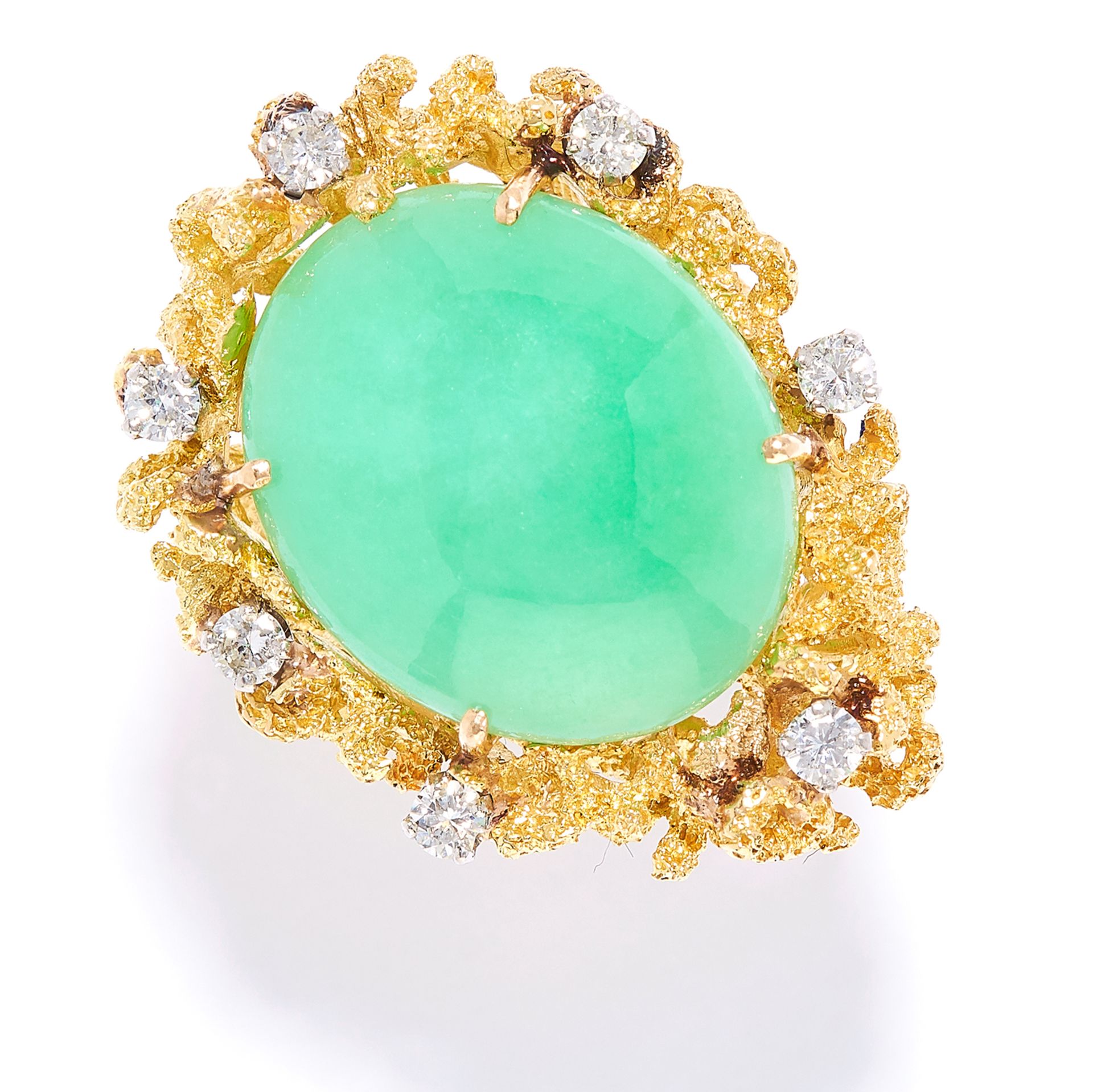 20.00 CARAT JADEITE JADE AND DIAMOND RING, CHARLES DE TEMPLE, 1973 in 18ct yellow gold, comprising