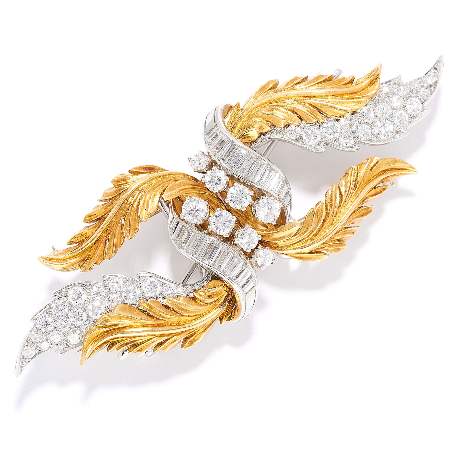 VINTAGE DIAMOND DOUBLE CLIP BROOCH, VAN CLEEF & ARPELS CIRCA 1960 in 18ct yellow and white gold,