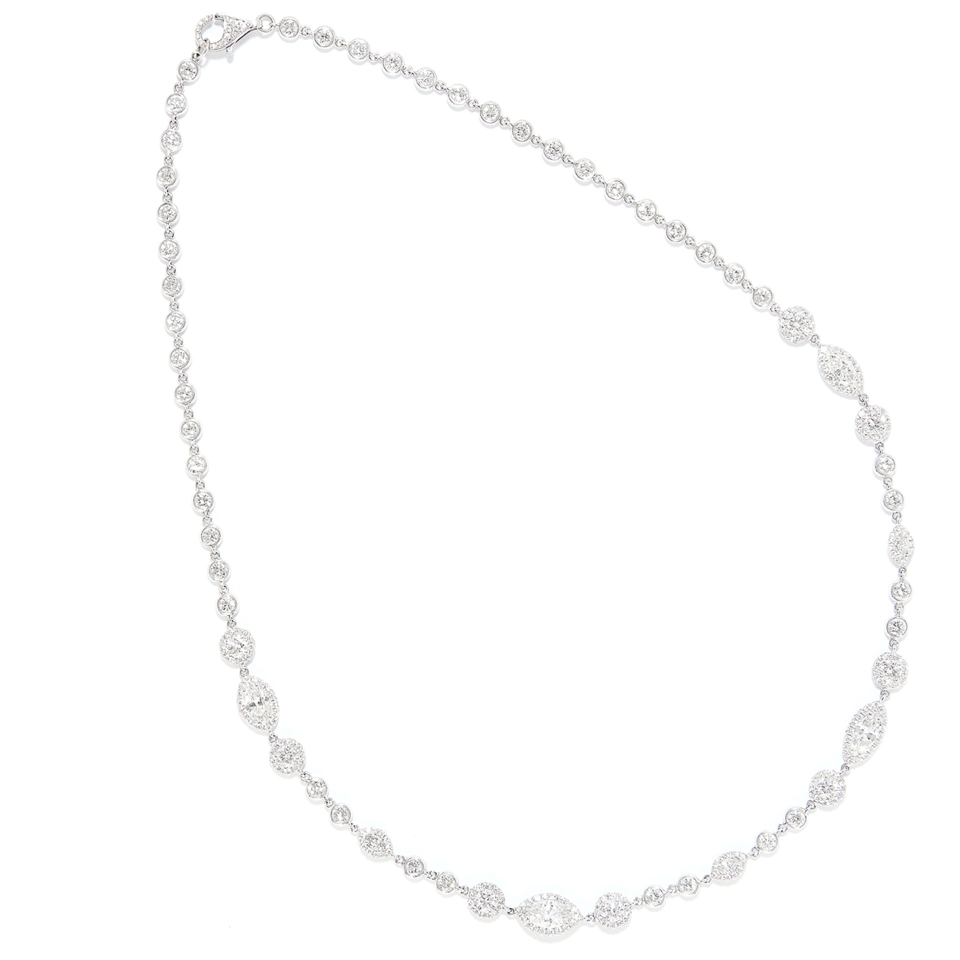 DIAMOND RIVIERA NECKLACE in 18ct white gold, set with round and marquise cut diamonds totalling