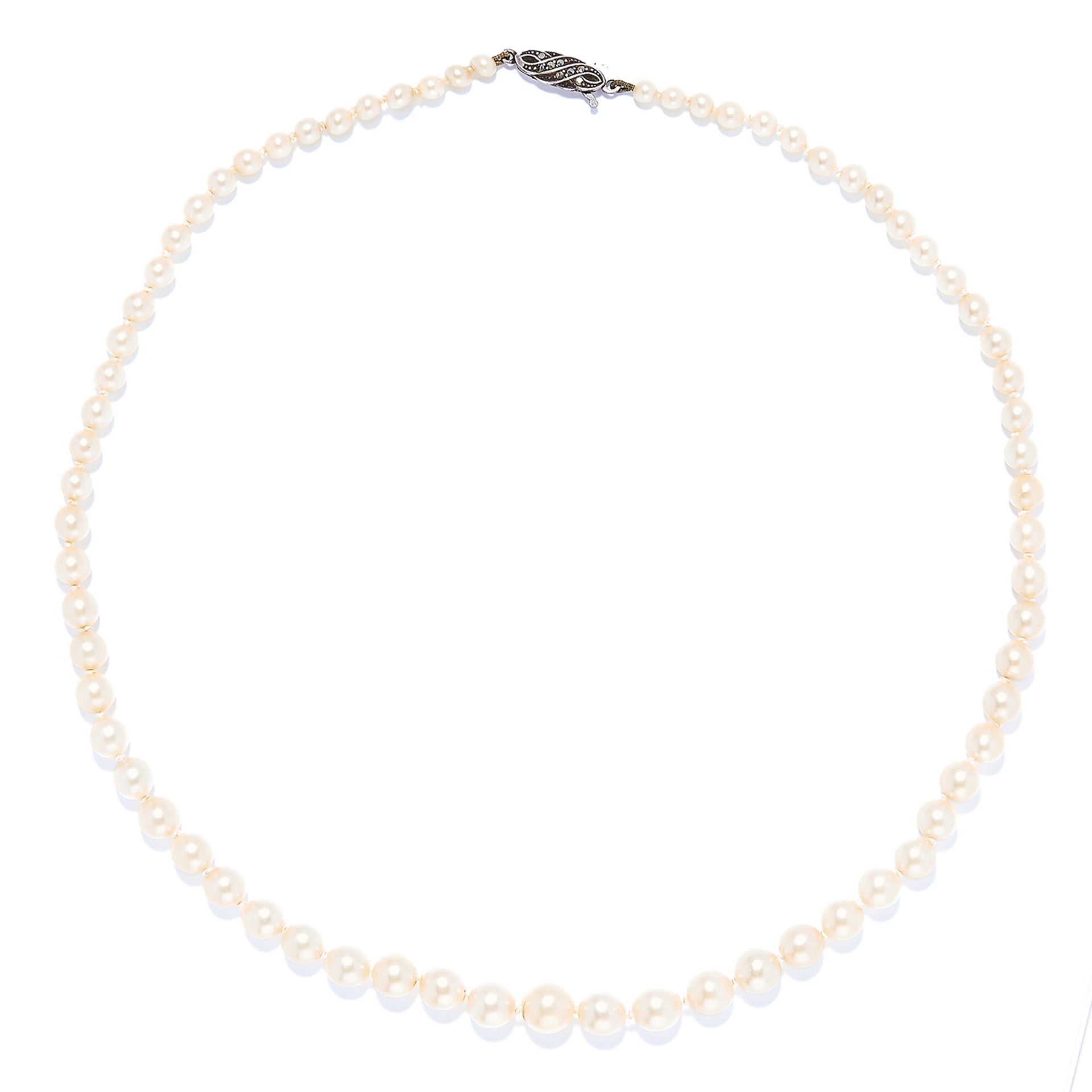 SINGLE STRAND PEARL NECKLACE comprising of seventy-two pearls, between 3.4mm and 7.7mm in