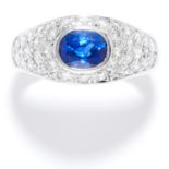 1.08 CARAT CEYLON NO HEAT SAPPHIRE AND DIAMOND RING in 18ct white gold, the oval cut sapphire of 1.