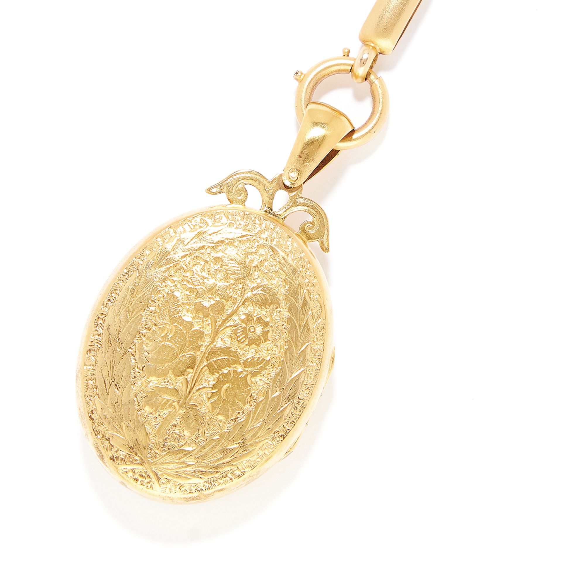 ANTIQUE RUBY AND DIAMOND LOCKET AND CHAIN in high carat yellow gold, the locket is set with rose cut - Bild 3 aus 3