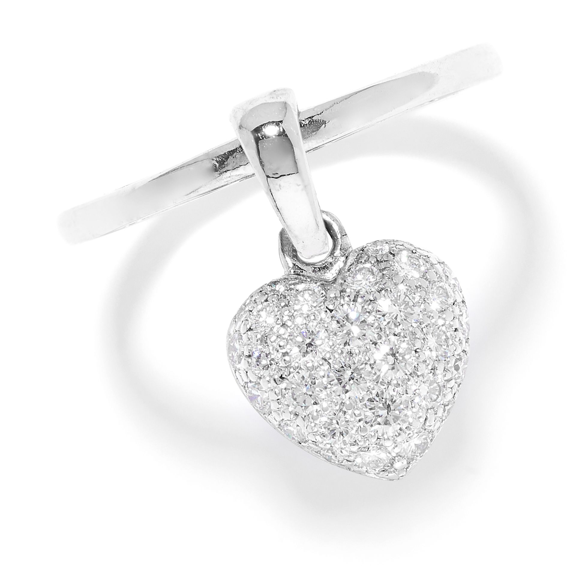 DIAMOND HEART CHARM RING, CARTIER in 18ct white gold, suspending a heart shaped charm jewelled in - Bild 3 aus 4