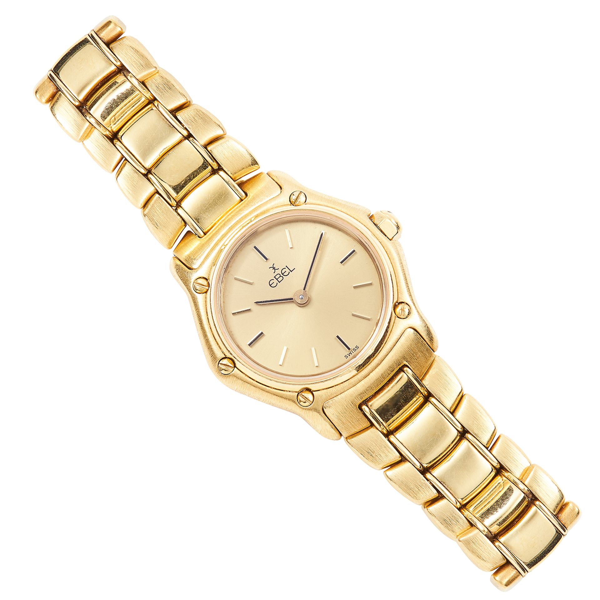 LADIES EBEL WAVE WRISTWATCH in 18ct yellow gold, 23mm case size, yellow gold strap, stamped 750,