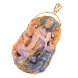 CHINESE CARVED MULTICOLOUR SAPPHIRE PENDANT the 142.55 carat orange, pink and blue hue sapphire