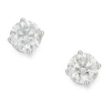 3.05 CARAT DIAMOND STUD EARRINGS in 18ct white gold, each set with a round cut diamond totalling