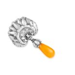 AMBER MASTER BROOCH, GEORG JENSEN in sterling silver, suspending an amber drop, design no.84,