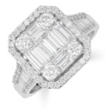 1.54 CARAT DIAMOND RING in 18ct white gold, set with round and baguette cut diamonds totalling 1.