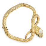 ANTIQUE 0.96 CARAT DIAMOND AND EMERALD DRAGON BRACELET in high carat yellow gold, set with an old