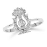ANTIQUE DIAMOND HARP RING in 18ct white gold or platinum, set with round and rose cut diamonds,