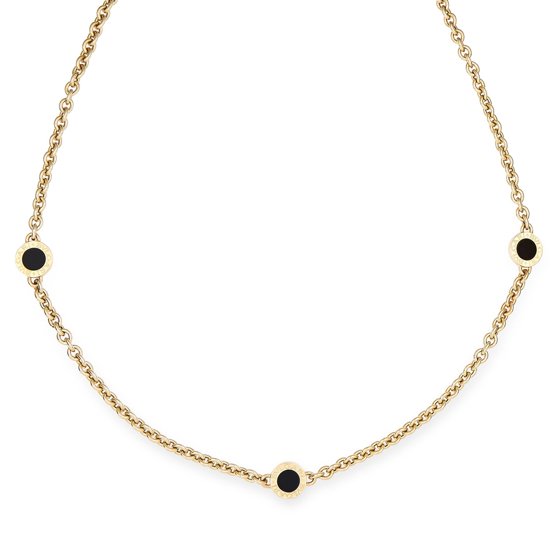 ONYX LINK NECKLACE, BULGARI in 18ct yellow gold, comprising of six onyx Bvlgari links signed