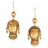 ANTIQUE ETRUSCAN REVIVAL EARRINGS in high carat yellow gold, in Etruscan revival form depicting