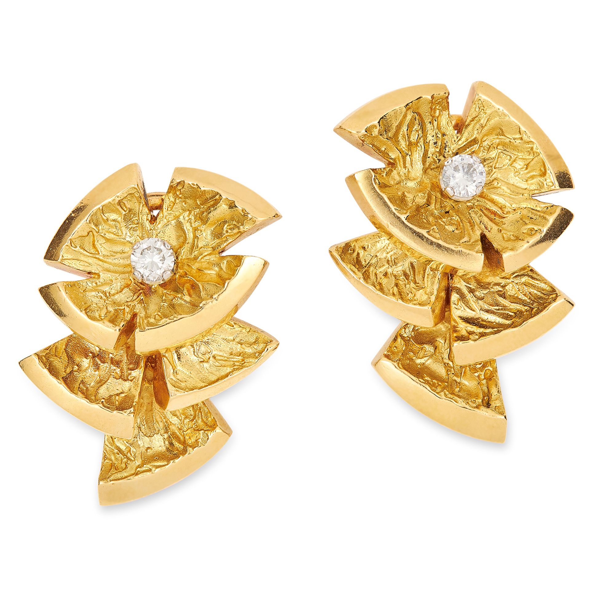 VINTAGE DIAMOND EARRINGS, CARTIER in 18ct yellow gold, depicting flowers set with a round cut