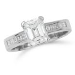 1.23 CARAT DIAMOND DRESS RING in 18ct white gold, set with an emerald cut diamond of approximately