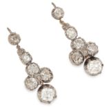 ANTIQUE 5.00 CARAT DIAMOND DROP EARRINGS in white gold or silver, set with old cut diamonds