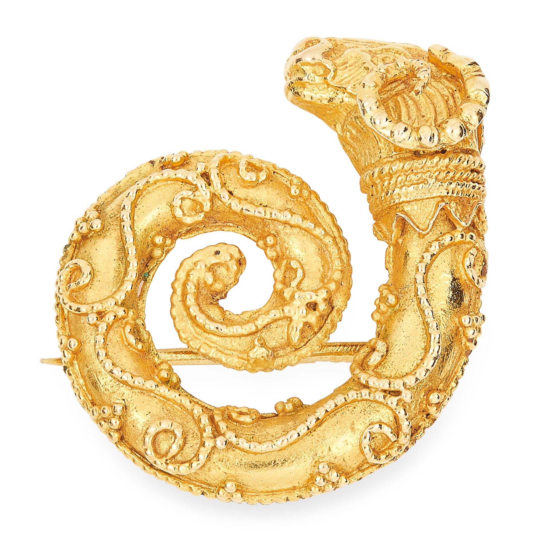 RAM'S HEAD BROOCH, IN THE MANNER OF LALOUNIS in high carat yellow gold, depicting a ram's head