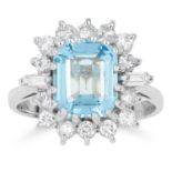 2.20 CARAT AQUAMARINE AND DIAMOND RING in 18ct white gold, set with an emerald cut aquamarine of