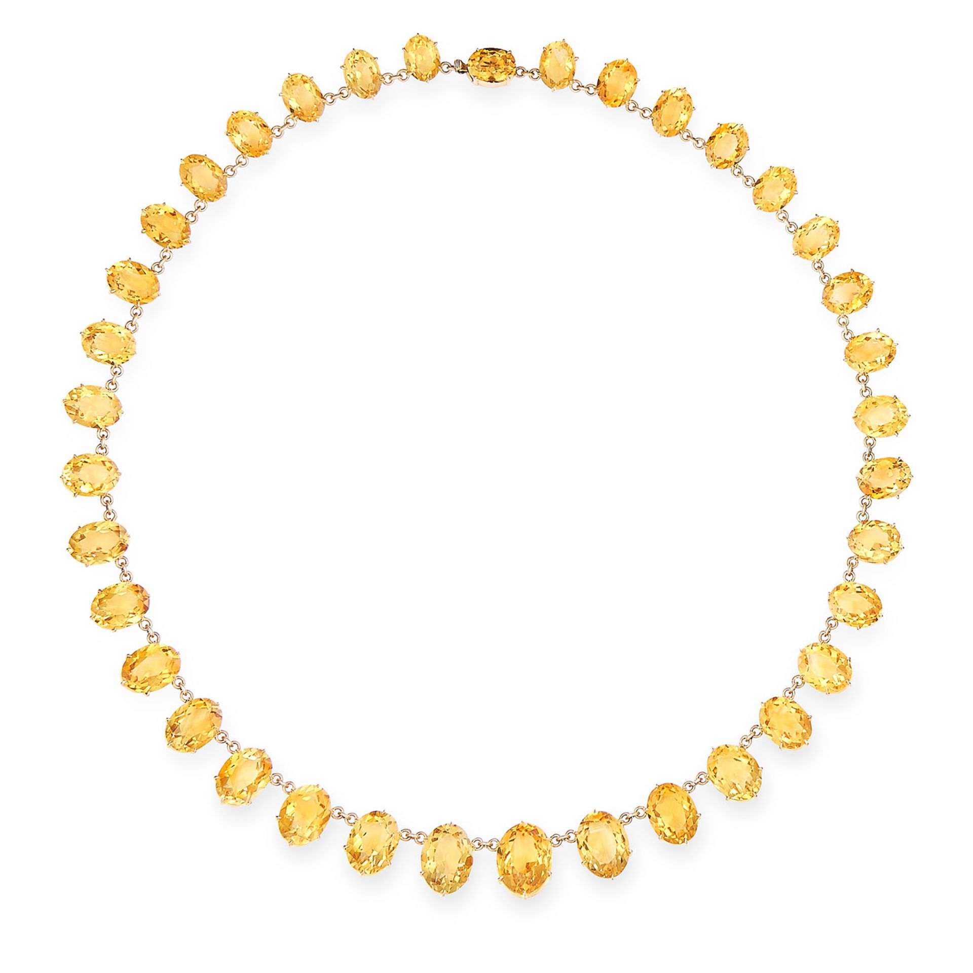 ANTIQUE CITRINE RIVIERA NECKLACE in yellow gold, formed of graduating oval cut citrine links,