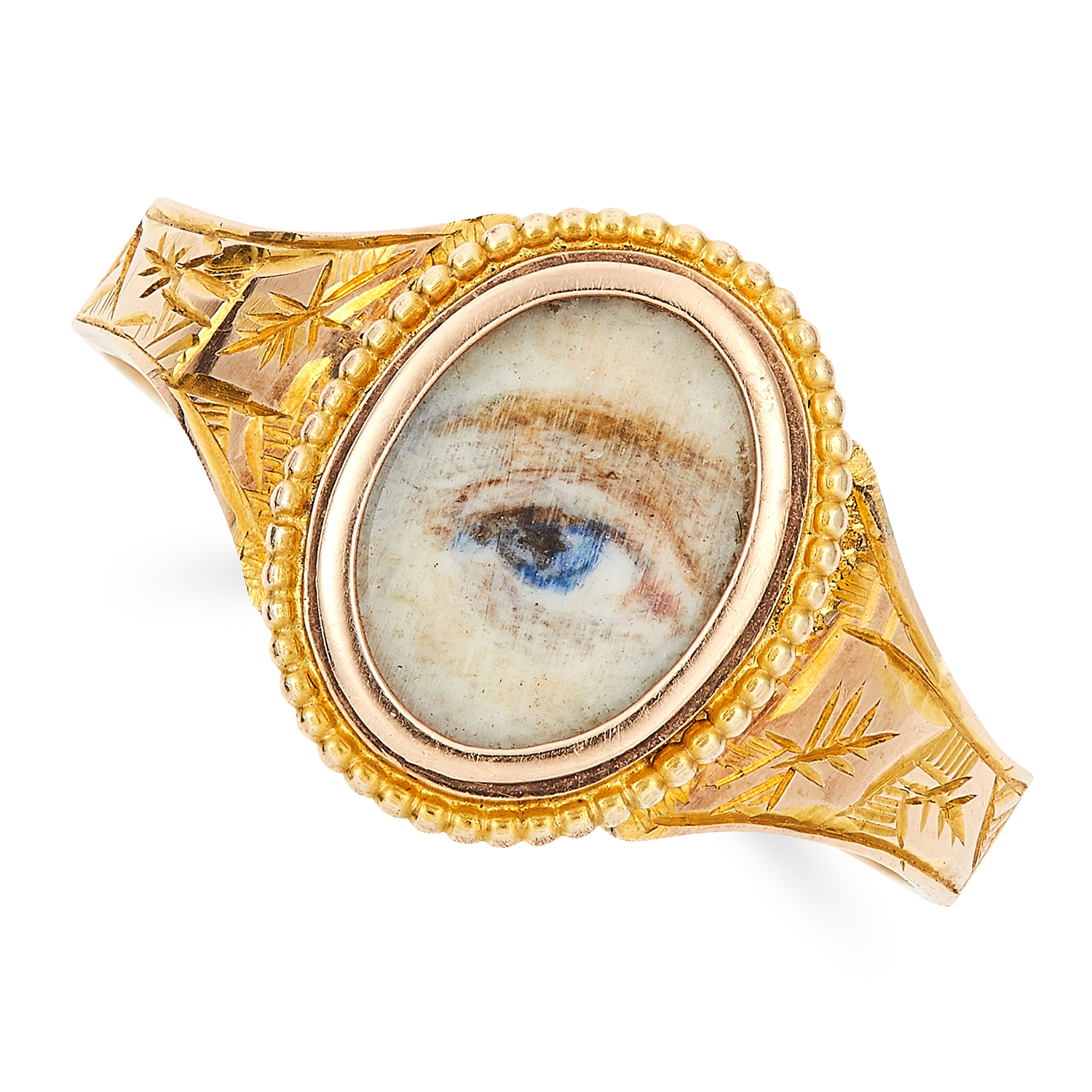 ANTIQUE SEEING EYE MINIATURE RING in yellow gold, set with seeing eye miniature, British