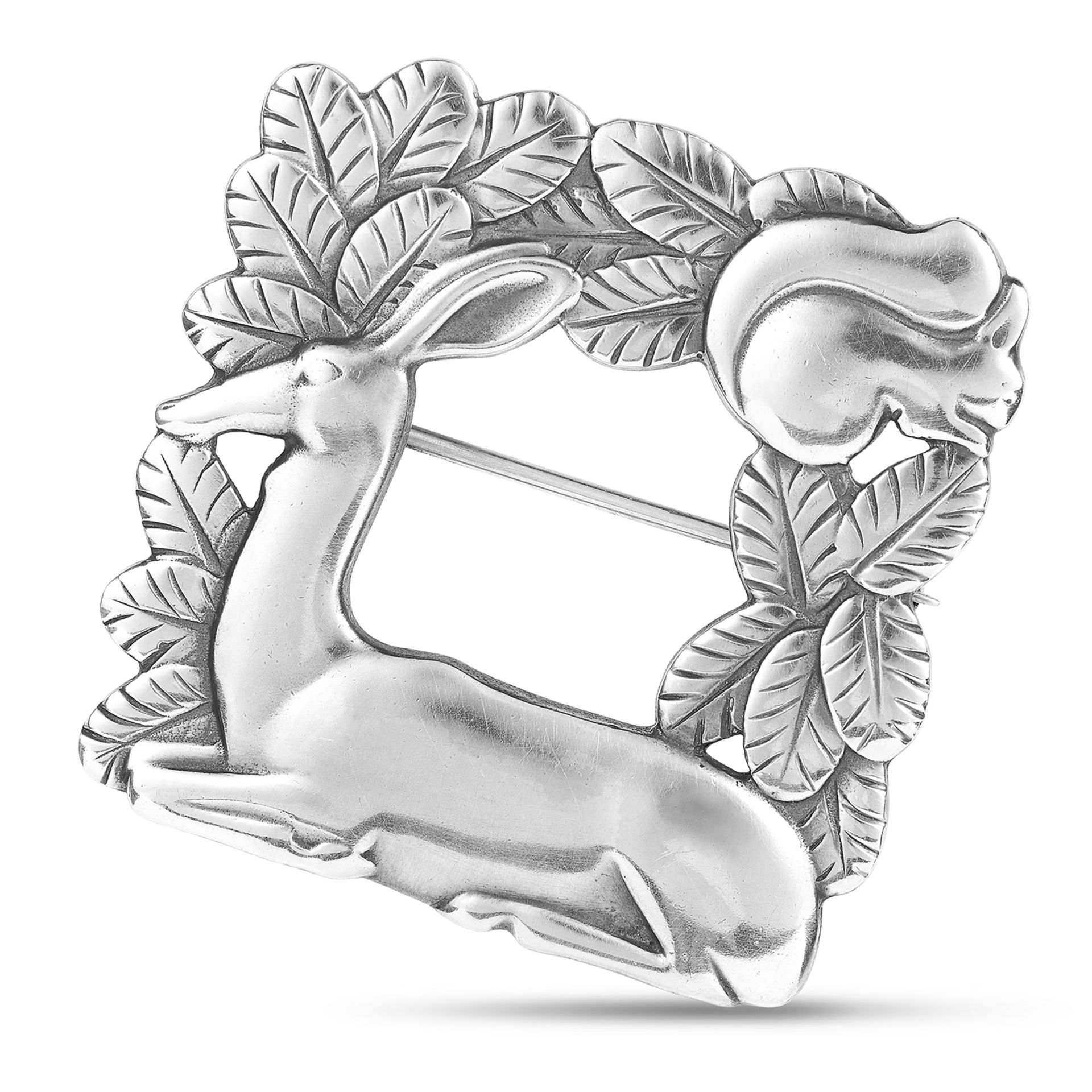 DEER AND SQUIRREL BROOCH, ARNO MALINOWSKI FOR GEORG JENSEN, CIRCA 1940 in sterling silver, design