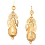 ANTIQUE ETRUSCAN REVIVAL EARRINGS in high carat yellow gold, in Etruscan revival form, unmarked, 5.