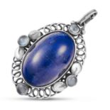 LAPIS AND LAZULI AND MOONSTONE PENDANT, GEORG JENSEN in sterling silver, set with a cabochon lapis