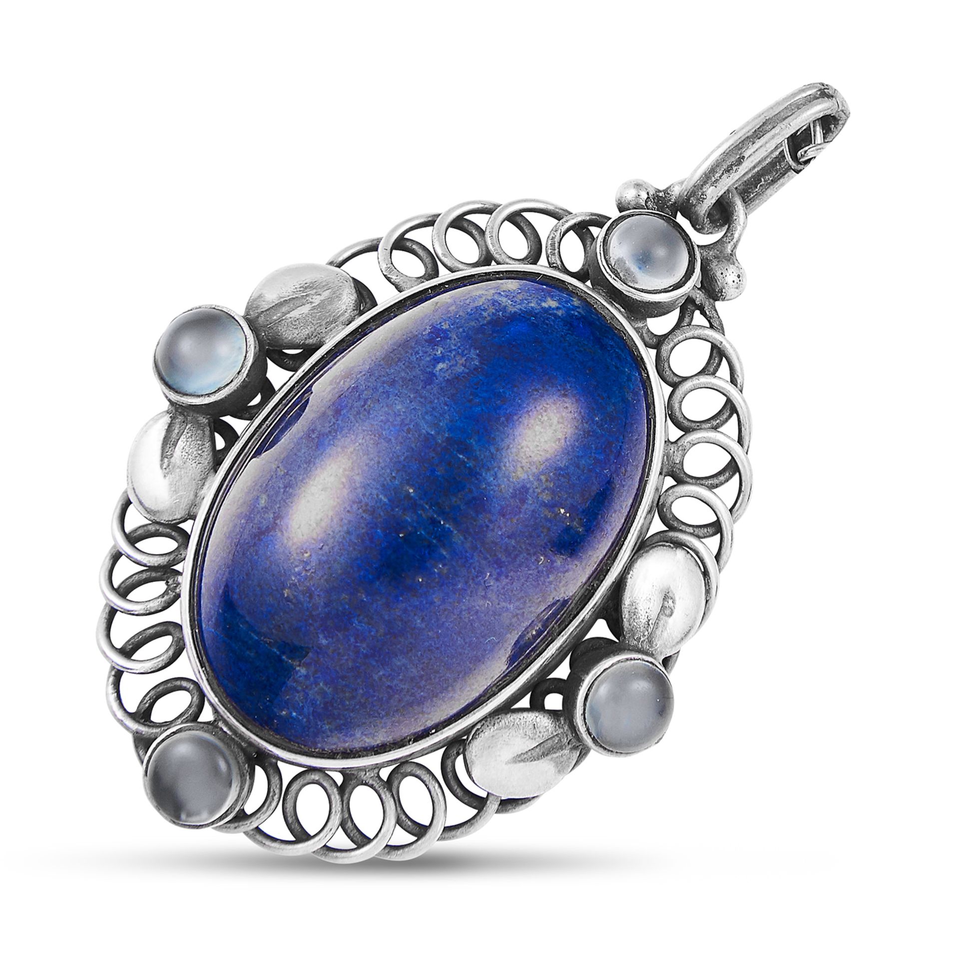 LAPIS AND LAZULI AND MOONSTONE PENDANT, GEORG JENSEN in sterling silver, set with a cabochon lapis